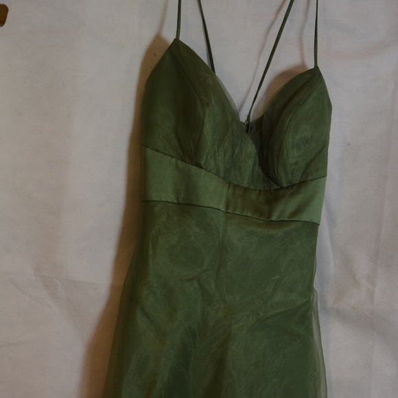 Alfred Angelo Green Organza-type Spaghetti Strap Dress SZ 16 - Picture 5 of 9